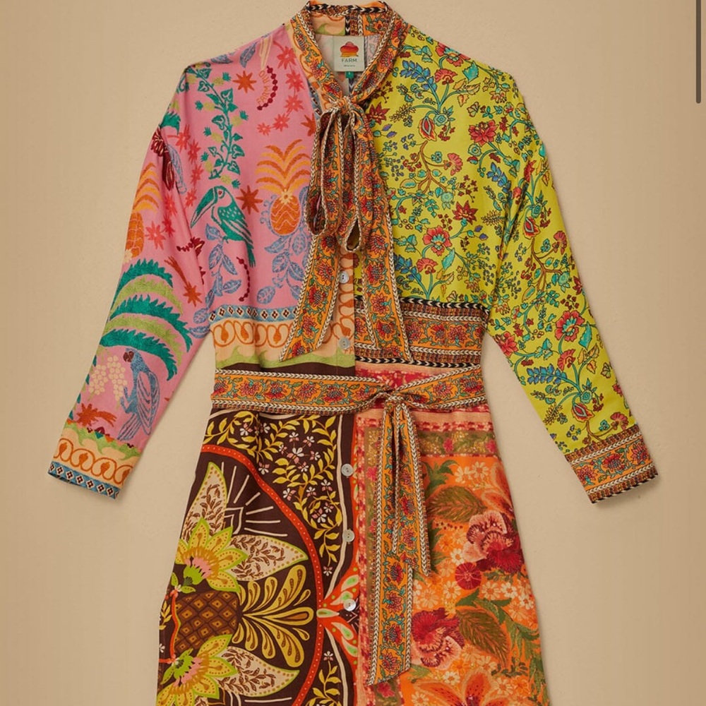 NWT FARM Rio Multicolor Scarf Print Dress Size L